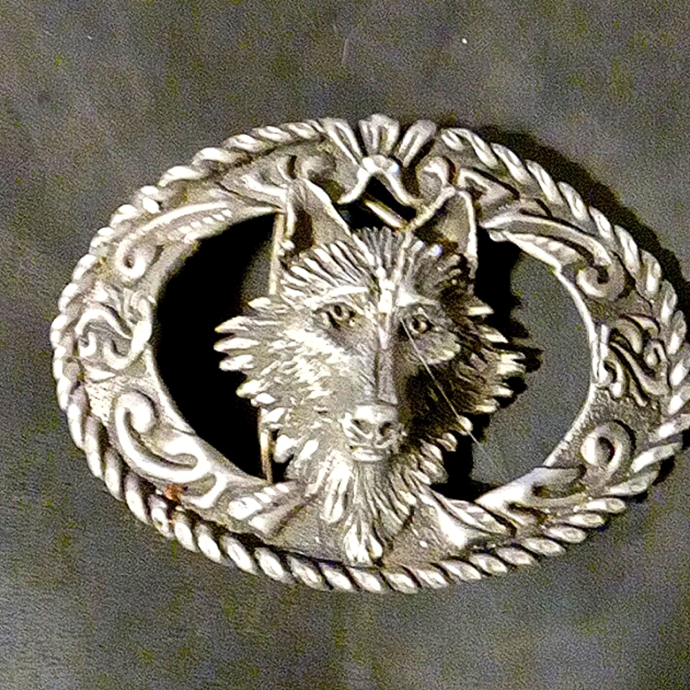 Vintage Pewter Diamondcut Wolf Belt Buckle